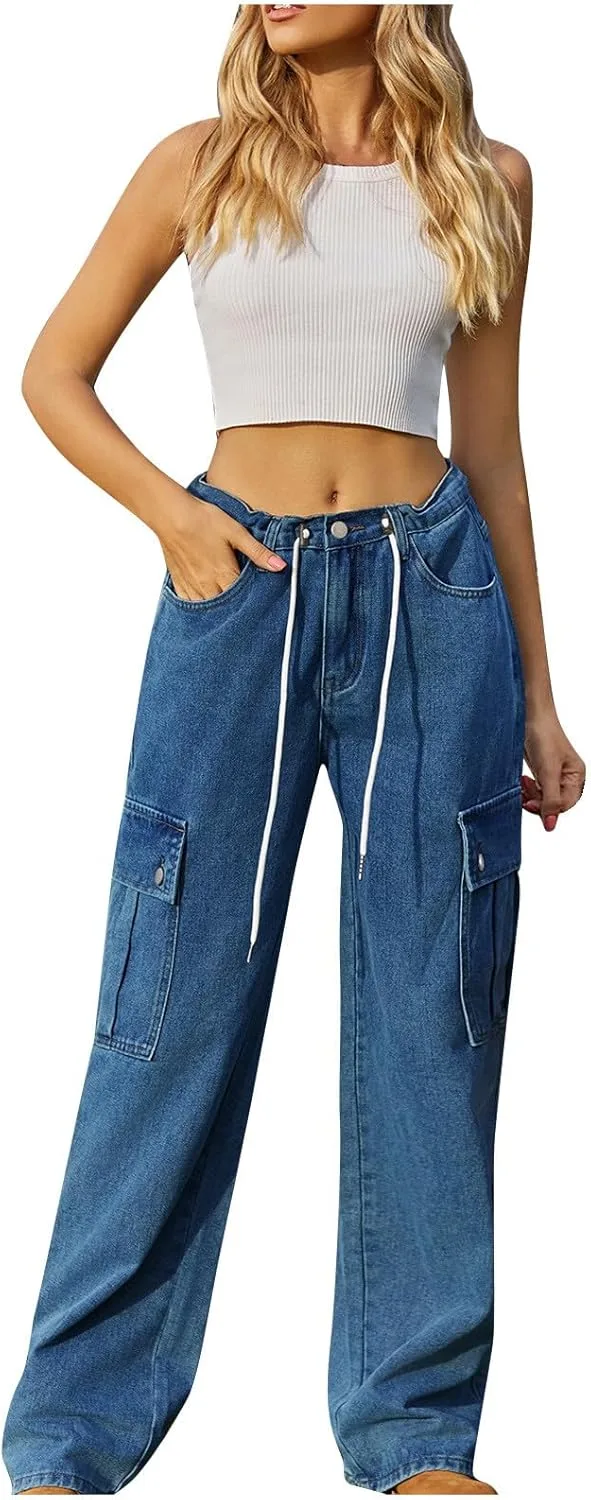 

Женские джинсы карго с высокой талией и накладными карманами FZYLQY