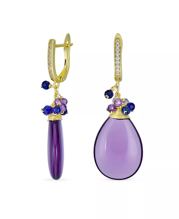 

Серьги-Подвески из натурального камня-капли и разноцветных бусин с кристаллами, позолоченные Bling Jewelry, lavender