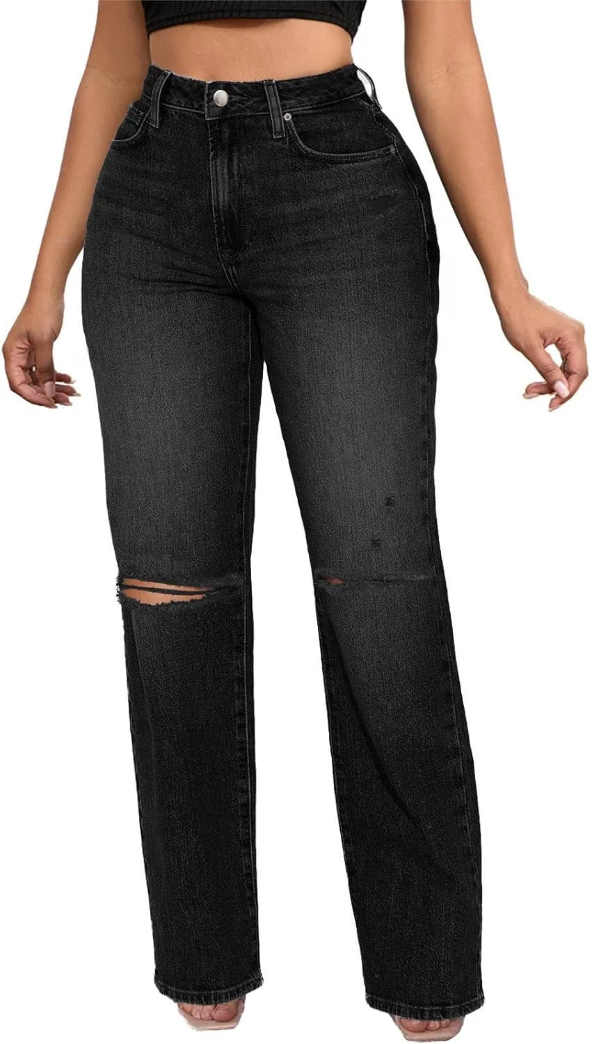 

LaiyiVic широкие джинсы для женщин High Waisted Stretchy Straight