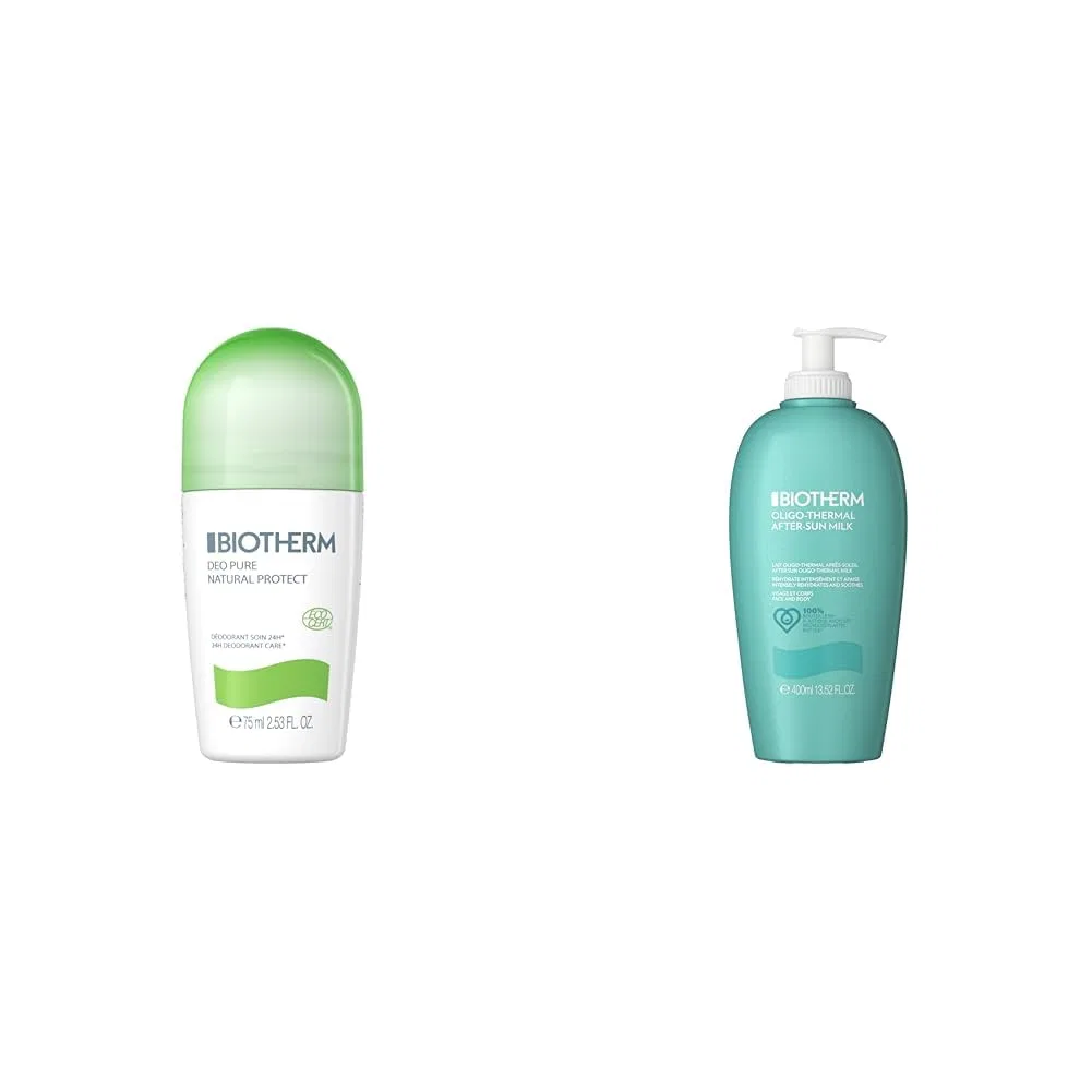 Набор: дезодорант Pure Ecocert Roll-On 75 мл + молочко для тела Sun After 400 мл Biotherm