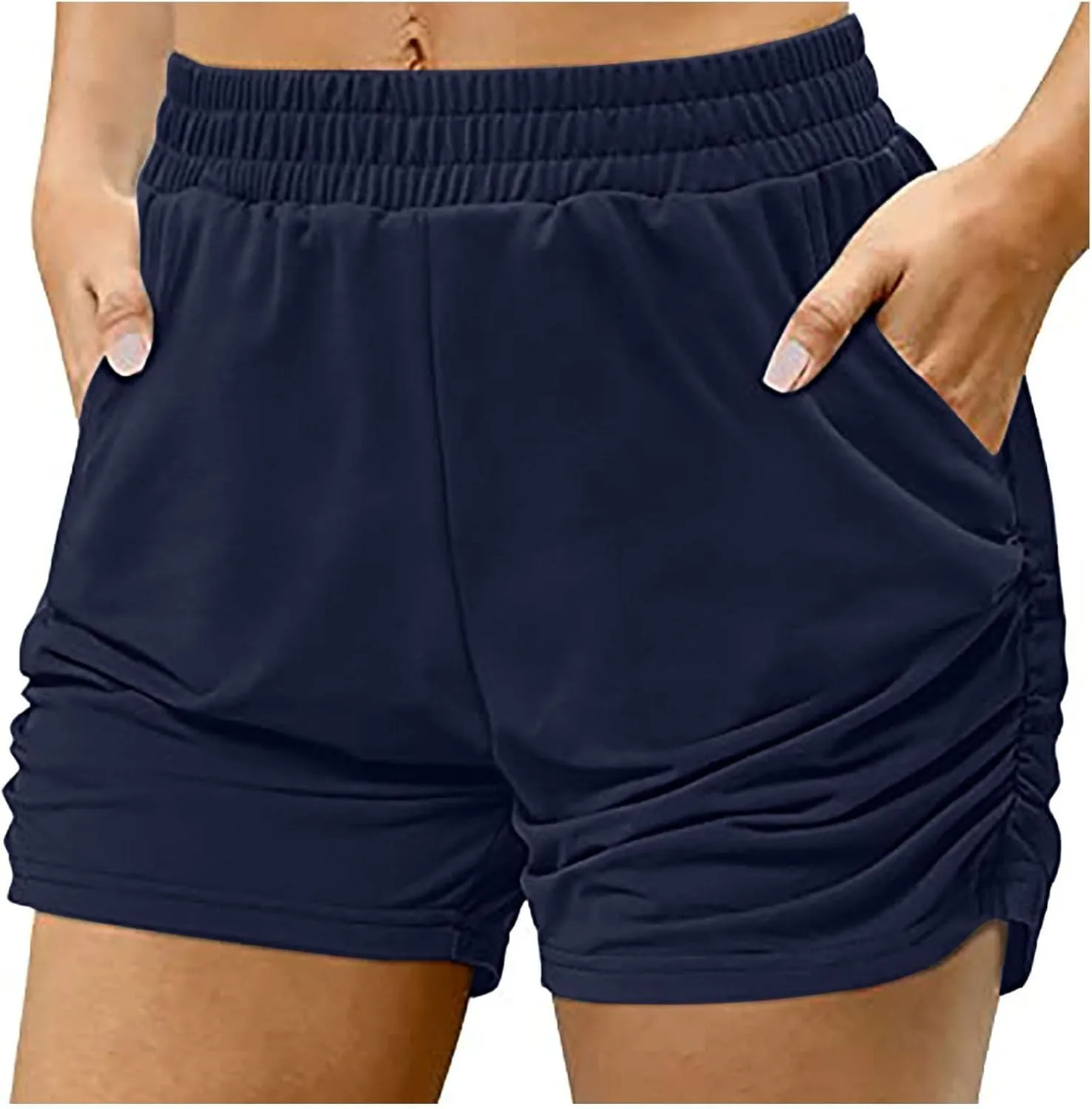 

Женские спортивные шорты с высокой талией, растягивающиеся, с карманом