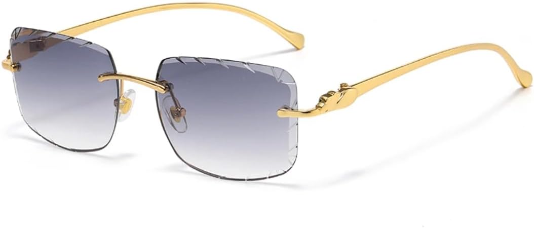 

Солнцезащитные очки без оправы с хромированными линзами для мужчин и женщин, металлическая оправа с рисунком головы леопарда, ретро-стиль, защита от УФ-излучения UV400, для путешествий TVTBBVV, Grey C4