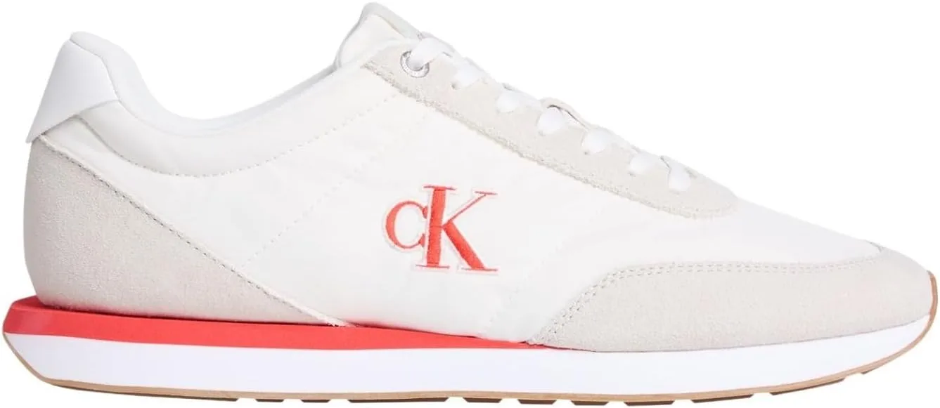 Мужские кроссовки Calvin Klein Retro Runner ESS Mix Mat Ym0ym01361 Low Top Calvin Klein Jeans, белый/оранжевый/бежевый