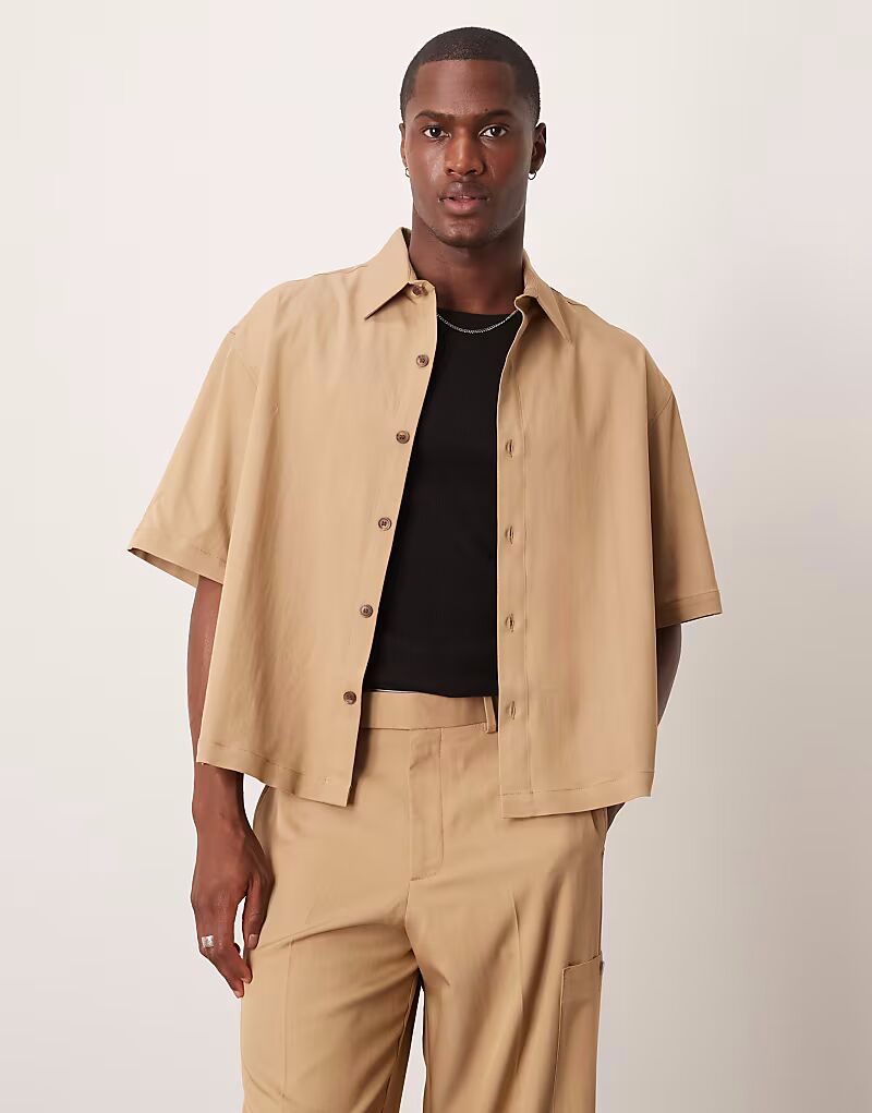 

Укороченная рубашка свободного кроя ASOS DESIGN коричневого цвета