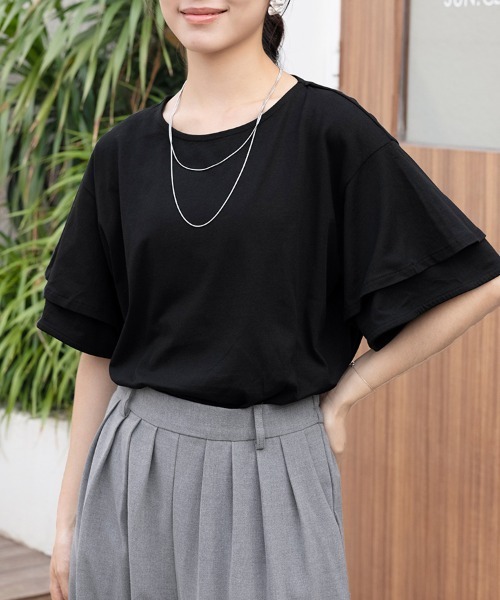 

Топ с круглым вырезом и рукавами-оборочками Doux Belle, черный