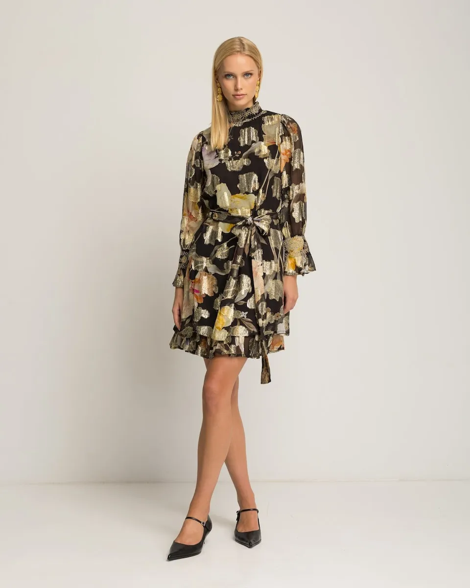 

Короткое платье с длинными рукавами и цветочным принтом Niza, черный