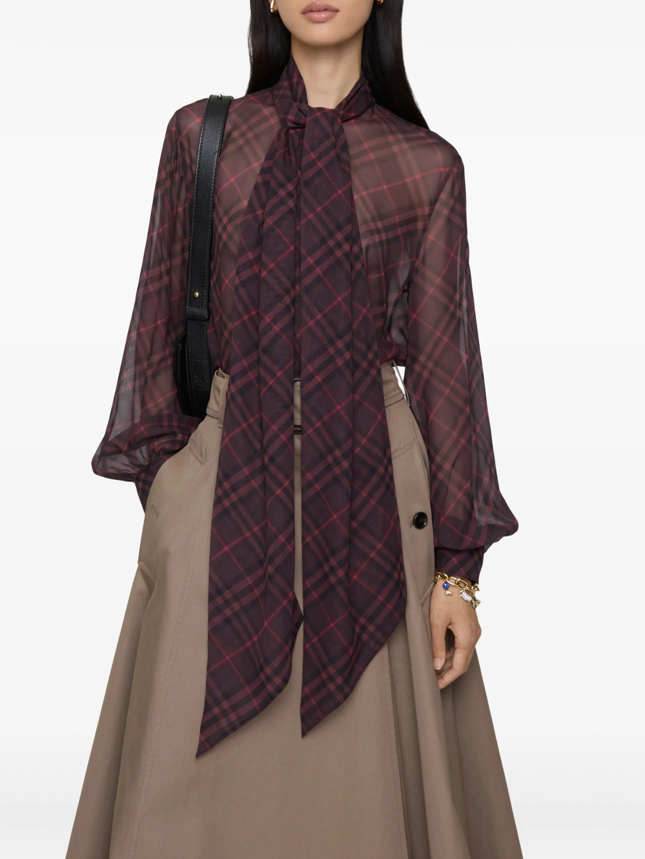Блузка Burberry в клетку, шелк 100%, красный — фото 3