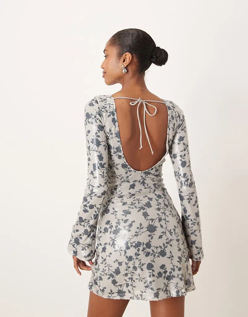 

Мини-платье Motel Kimberley с длинными рукавами, серое, с пайетками