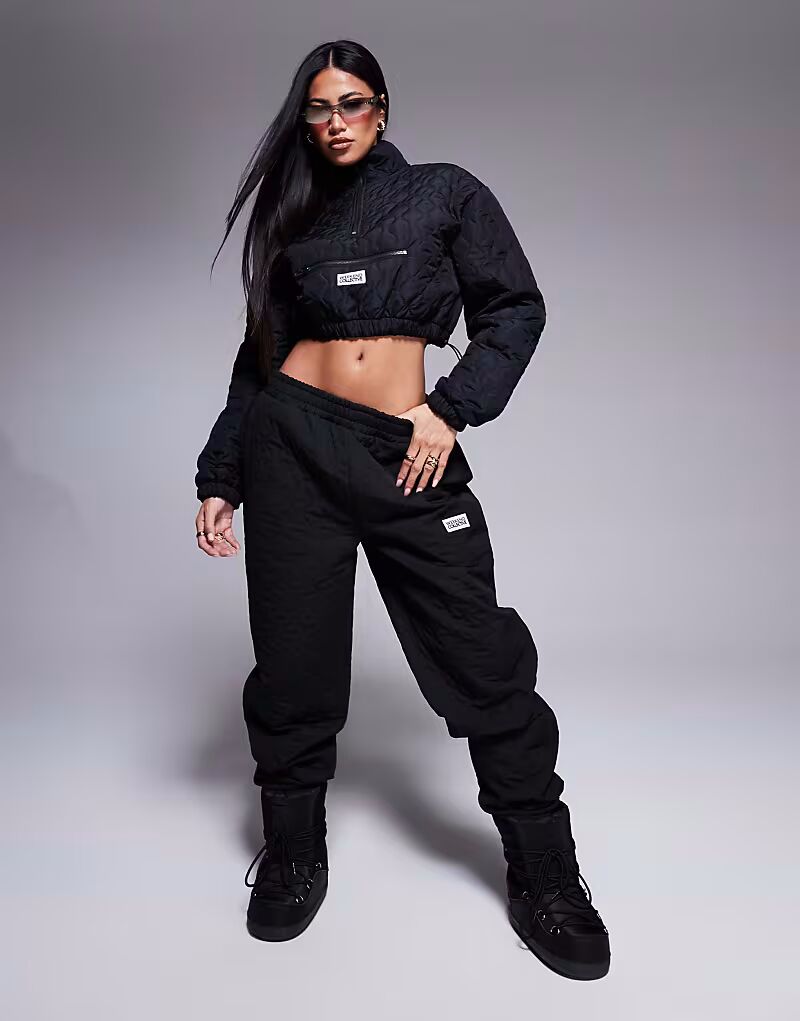 

Стеганые нейлоновые спортивные брюки Weekend Collective Co-ord с манжетами черного цвета