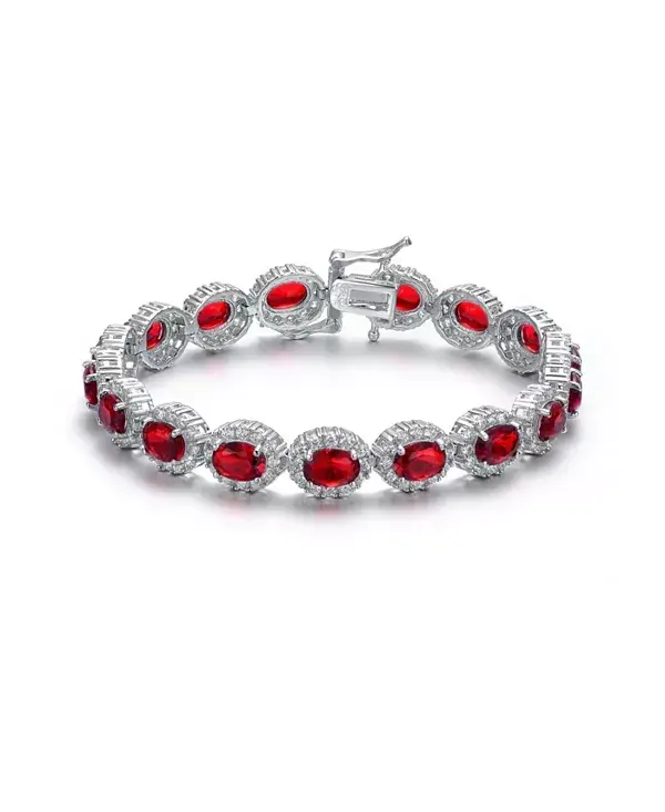 

Стильный теннисный браслет из стерлингового серебра с овальными цветными кубическими цирконами Genevive, red