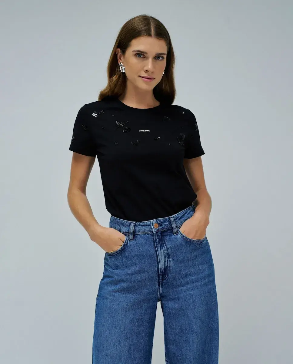 

Женская футболка с пайетками Salsa Jeans, черный