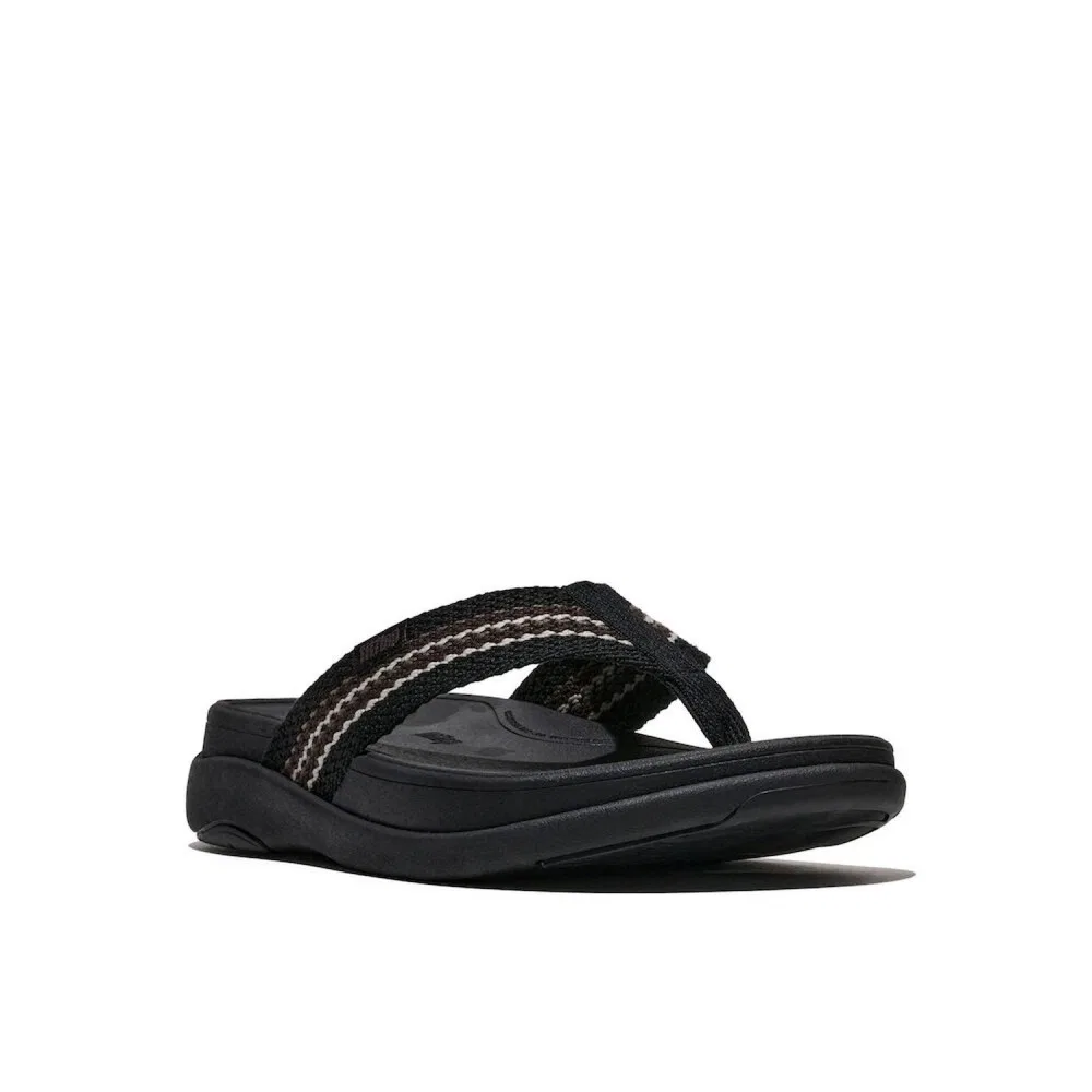 Мужские чёрные вьетнамки Fitflop F-Mode Go Stripe Webbing Toe Post