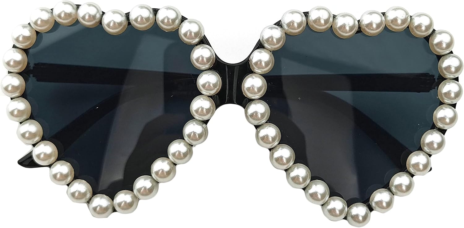 

Willochra Модные солнцезащитные очки в форме сердца для женщин с жемчугом, ретро-очки с блестками, женские солнцезащитные очки с бриллиантами для вечеринки, розовые очки, Black