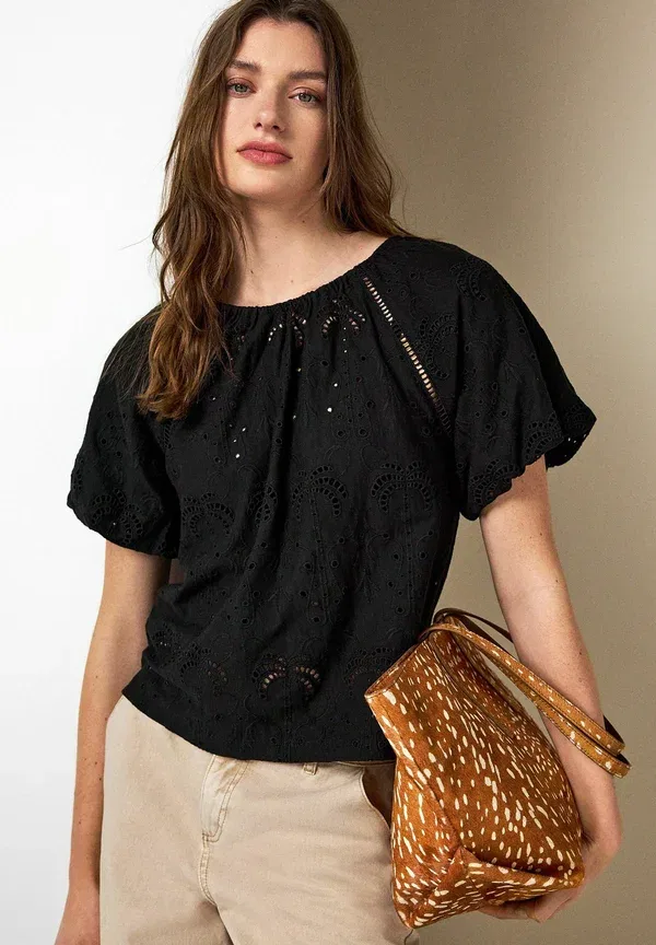 Топ Regular fit, Next, broderie short sleeve crew neck top, черный — фото 2
