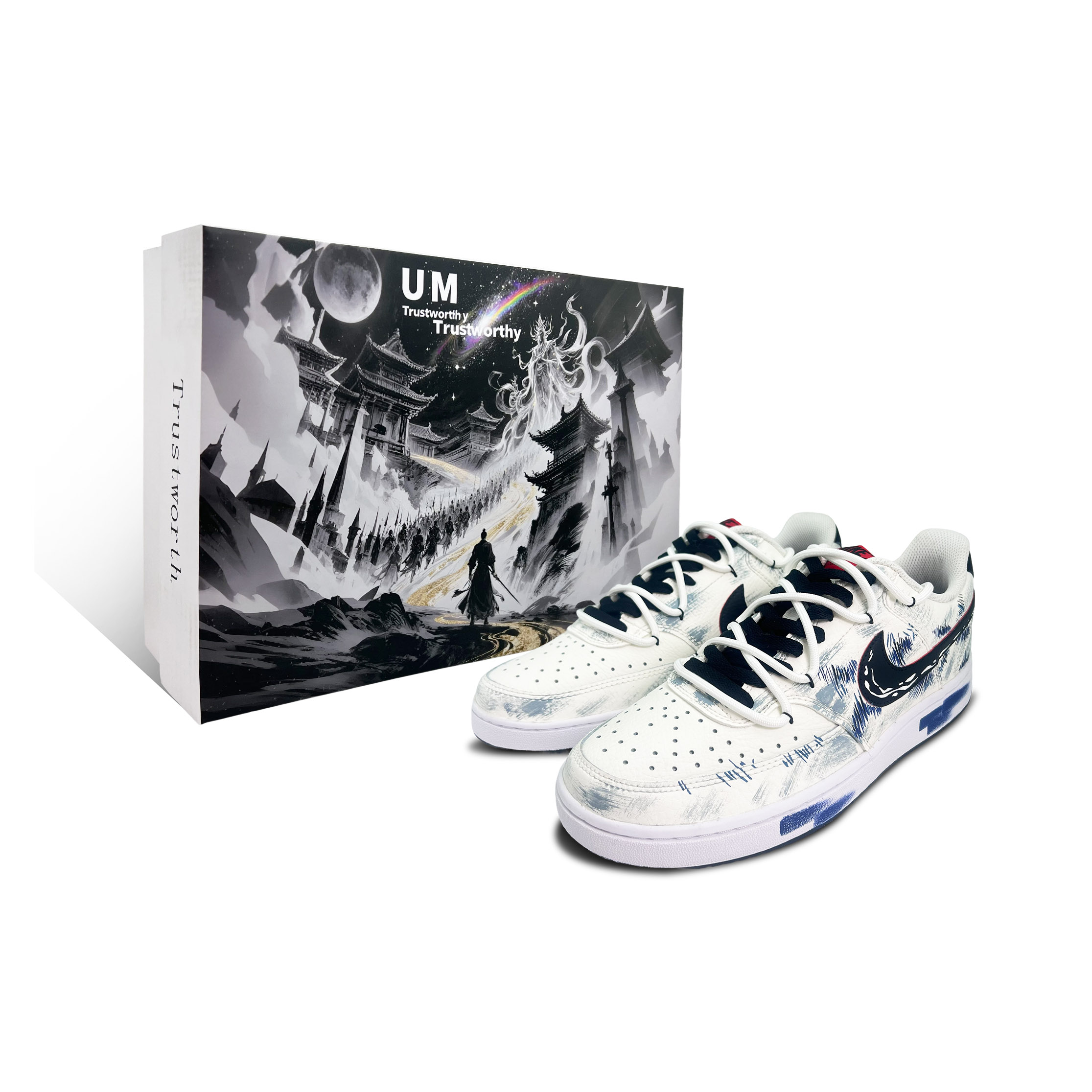 

Nike Кроссовки Court Vision 1 Cerulean Starry Sea, в комплекте коробка, износостойкие, низкие, для скейтбординга, мужские, белые, синие