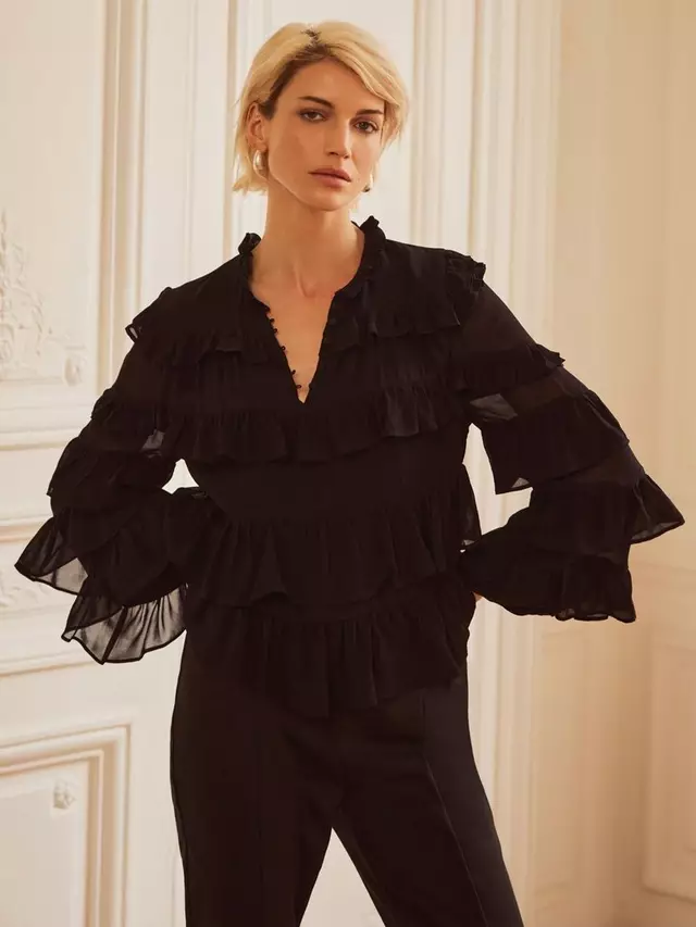 

Топ Mint Velvet Tiered Ruffle, черный