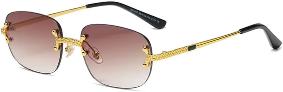 

Популярные маленькие прямоугольные солнцезащитные очки в стиле ретро, ​​без оправы, с зеркальным покрытием, защита от УФ-излучения UV400 MUTYNE, Tea Gradient