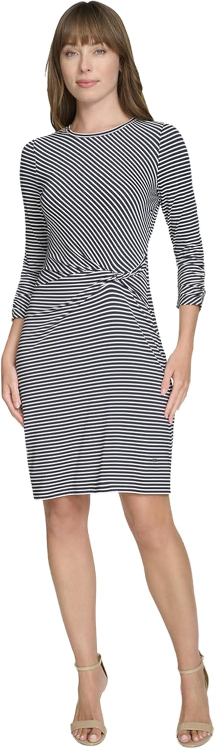 

Женское платье-трапеция Tommy Hilfiger из эластичного джерси в полоску с круглым вырезом, Midnight/Ivory
