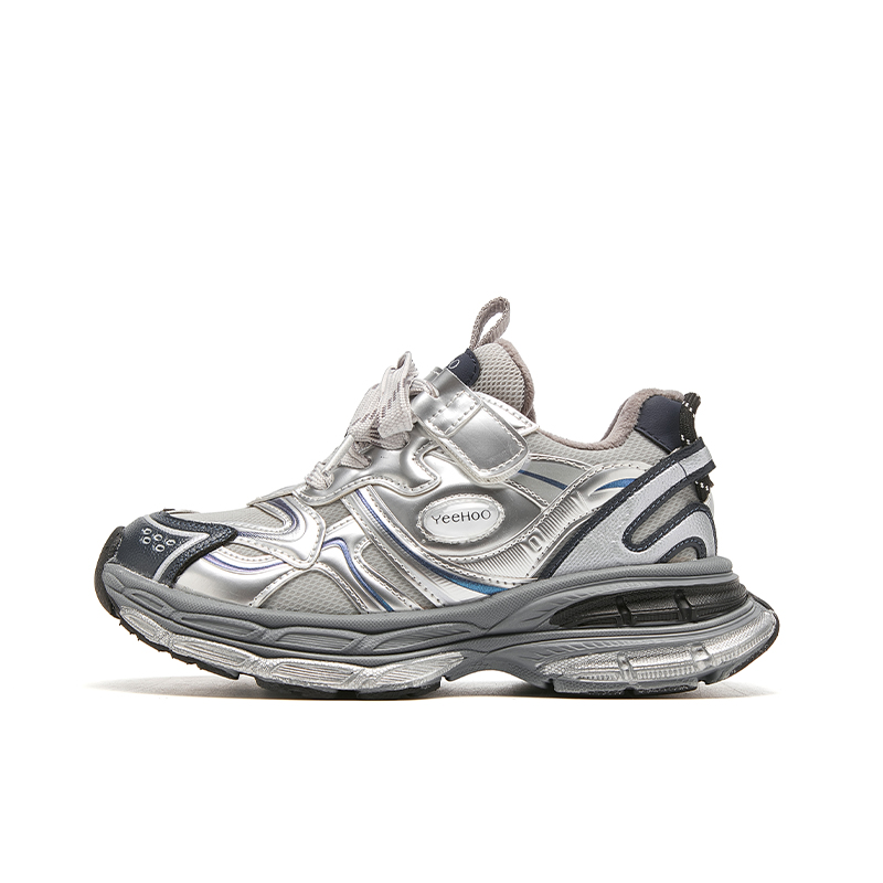 

Амортизирующие износостойкие низкие повседневные детские кроссовки Kids' YeeHoO, серебро