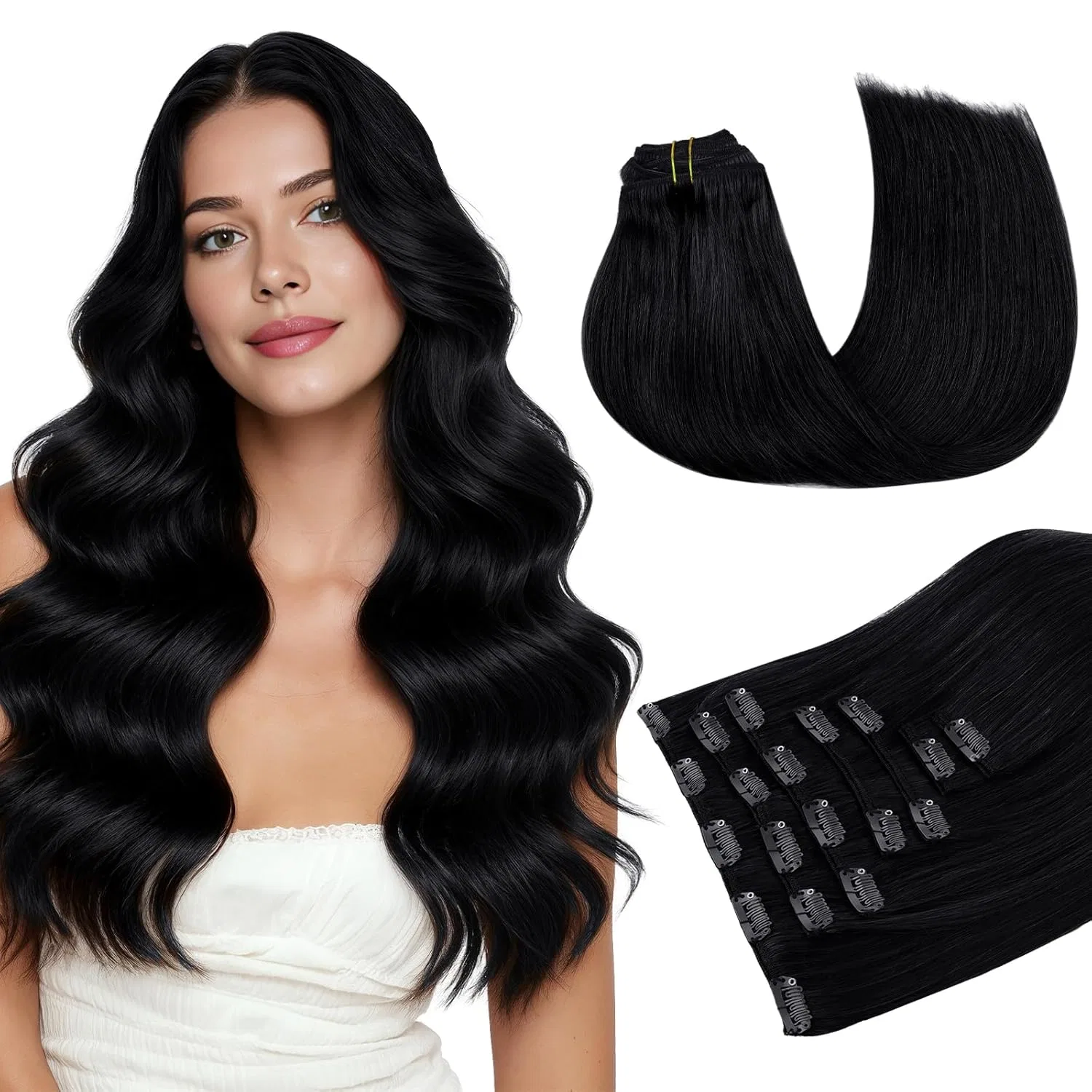Накладные пряди MAXITA из натуральных волос на заколках Maxita, 2-#1 Jet Black