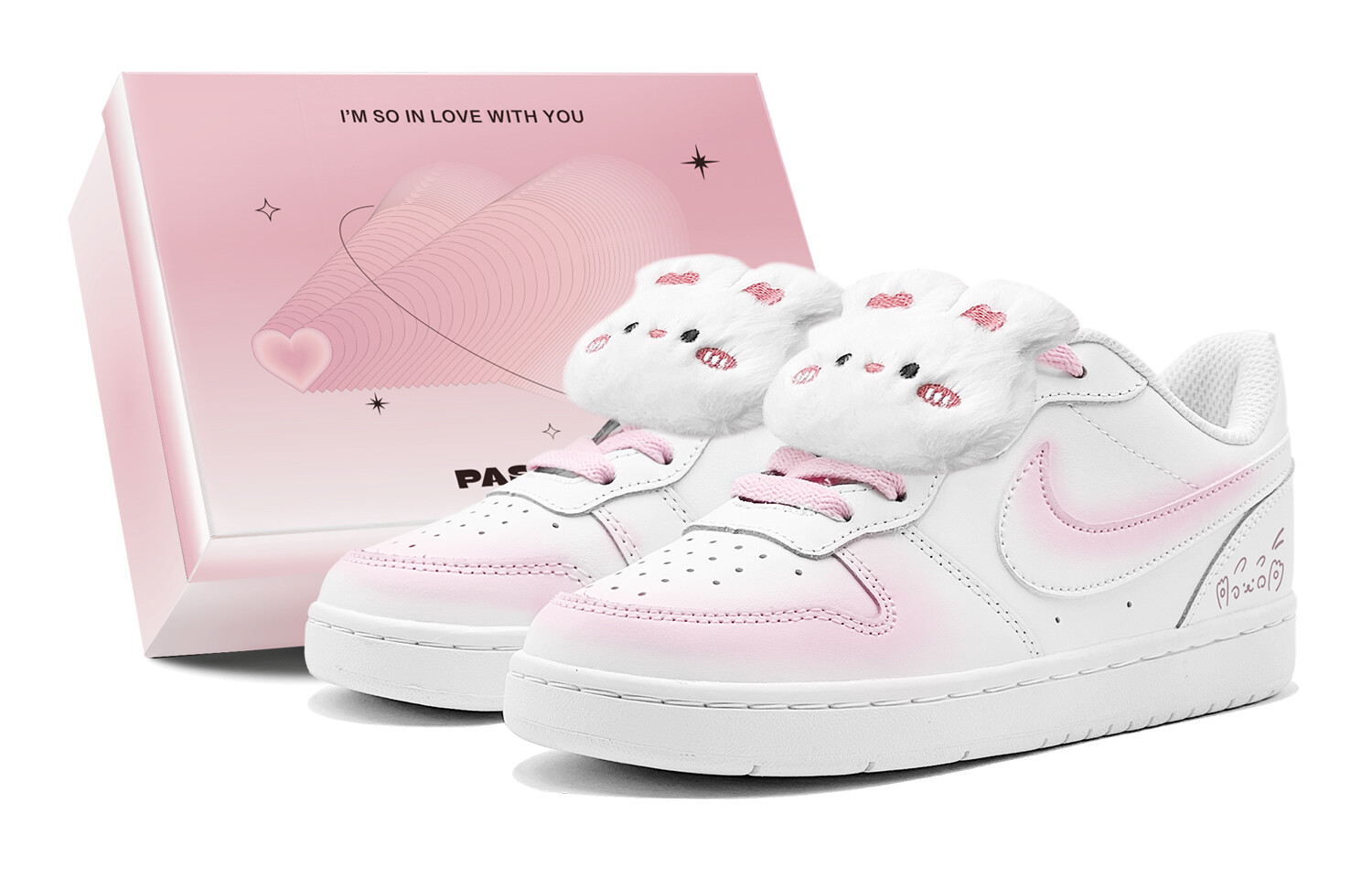 

Кроссовки Nike Court Borough Skateboard Shoes Women's Low-Top White Pink, розовый