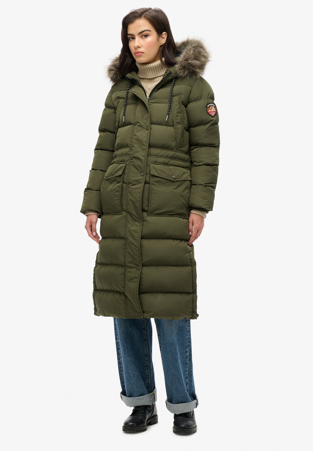 

Пуховое пальто EVEREST FAUX FUR Superdry, хаки