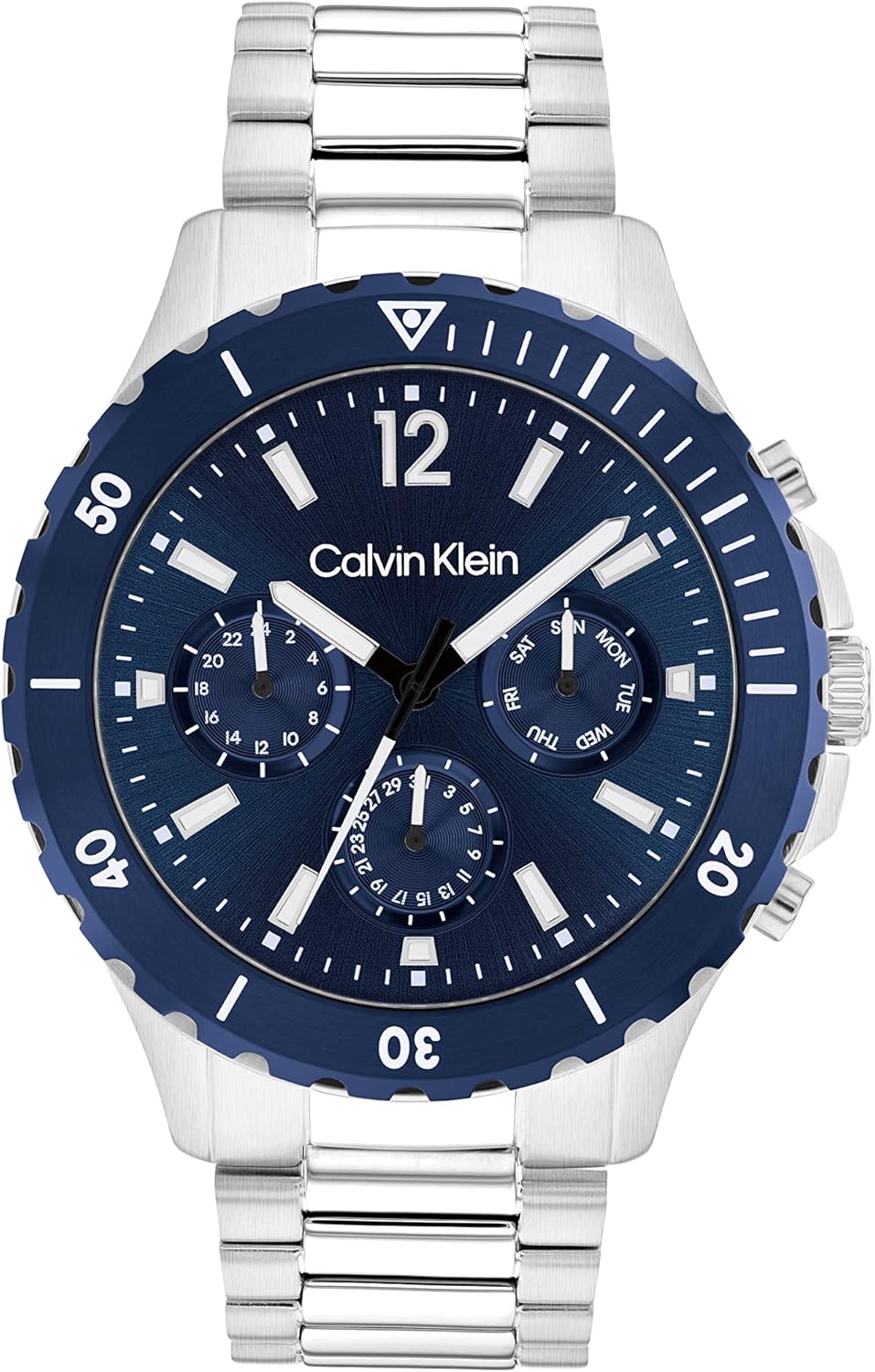 

Мужские многофункциональные кварцевые часы Calvin Klein Sport - подарок для него, Navy/Silver
