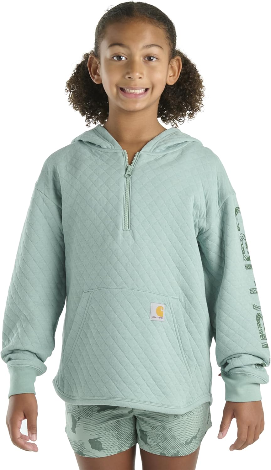 

Carhartt детская CA7108 стеганая джерси толстовка с длинным рукавом и молнией до половины - для девочек, Med Green