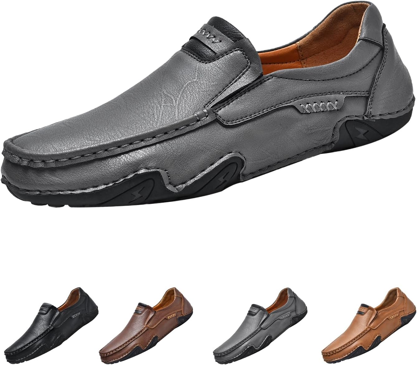 

Мужские мокасины HNEOWGN для вождения, слипоны, повседневная обувь, легкие и удобные, кожаные, без каблука, плоские босоножки, серый