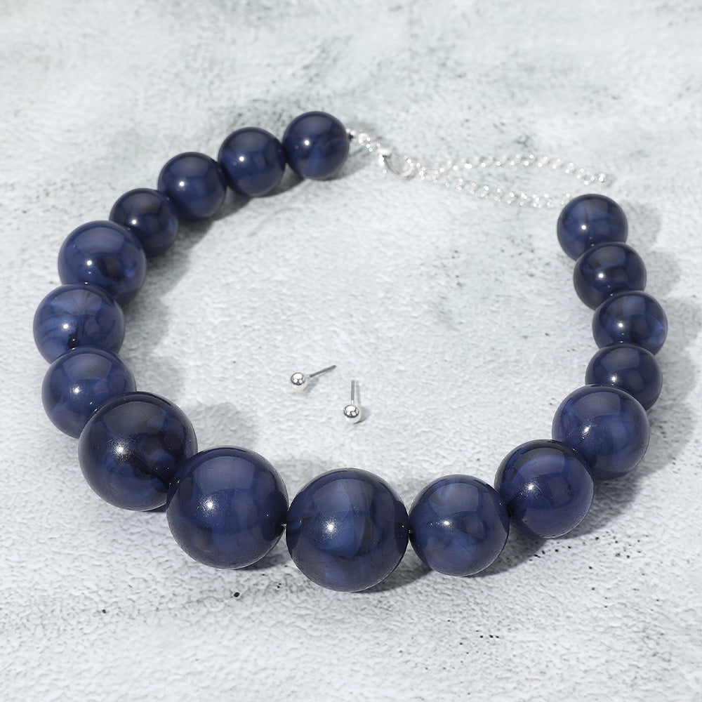 

Массивное ожерелье с мраморными шариками и бисером Fashnzfab, темно-синий