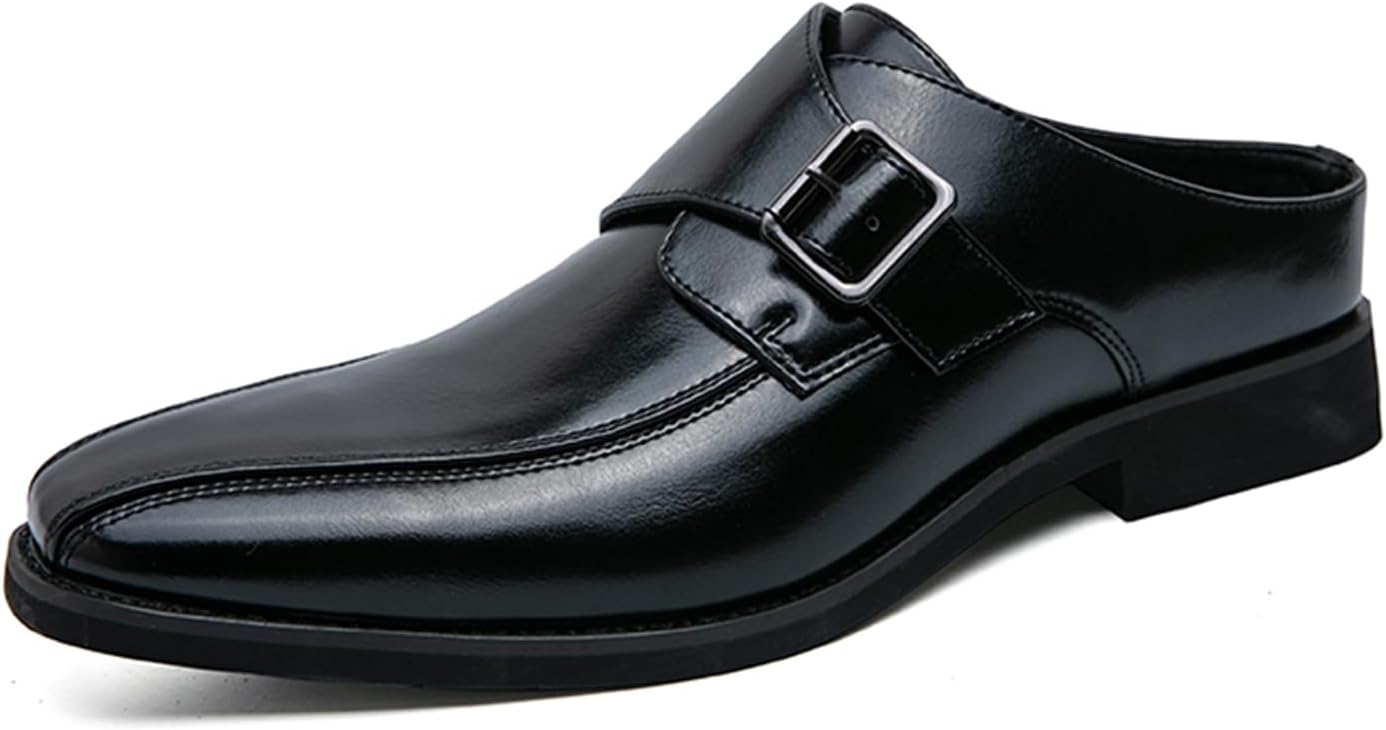 

Мужские кожаные сабо ENJGU с монковой пряжкой, классический заостренный носок, низкий каблук, без застежки, с антискользящей подошвой, с ремешком на пятке, оксфорды, бизнес-кэжуал, низкие дерби, мюли, черный