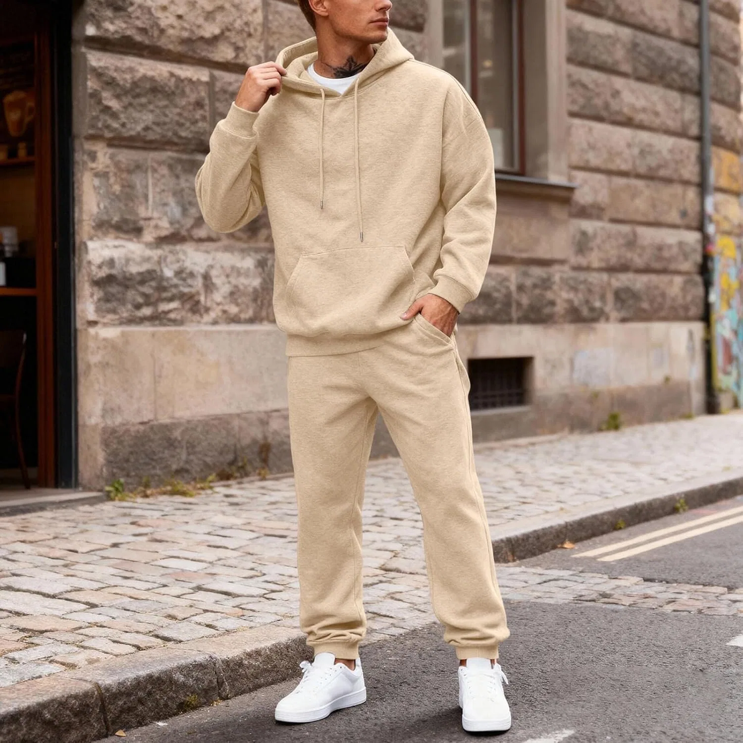 Спортивный костюм 2 предмета худи и джоггеры Generic, Bh002- Beige — фото 2