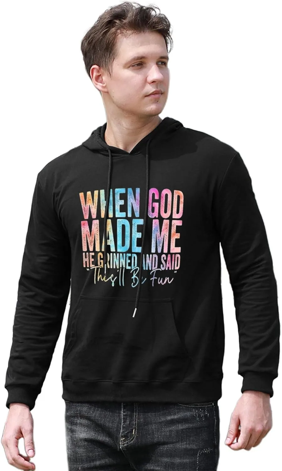 Толстовка When God Made Me с капюшоном, мягкая, классическая, с длинным рукавом и карманом — фото 2