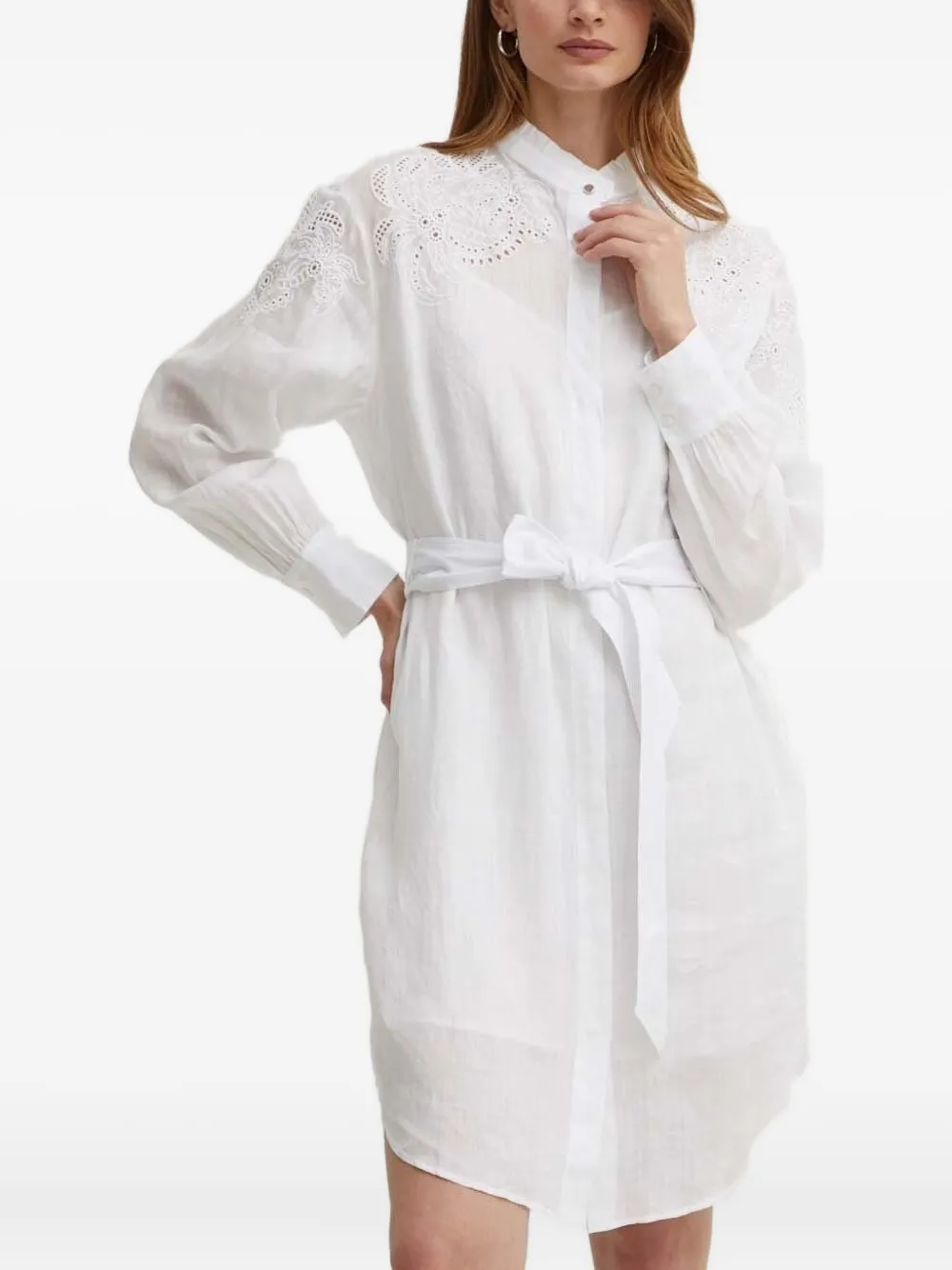 

Серединное платье миди с рюшами и вышивкой-айлет BOSS, белый