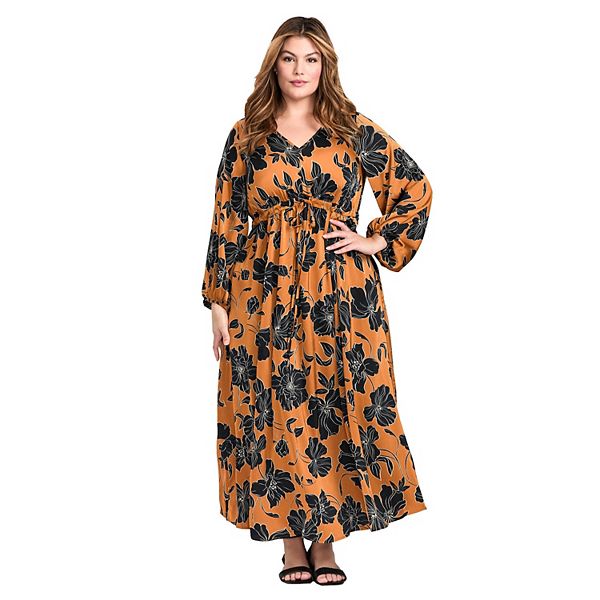 

Женское платье-макси с рукавами-фонариками из сатина Goldi plus size Avenue, Golden Hour