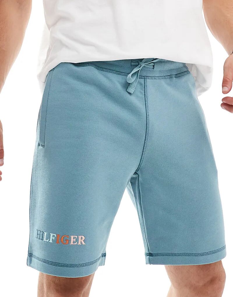 

Спортивные шорты с несколькими логотипами светло-голубого цвета Tommy Hilfiger