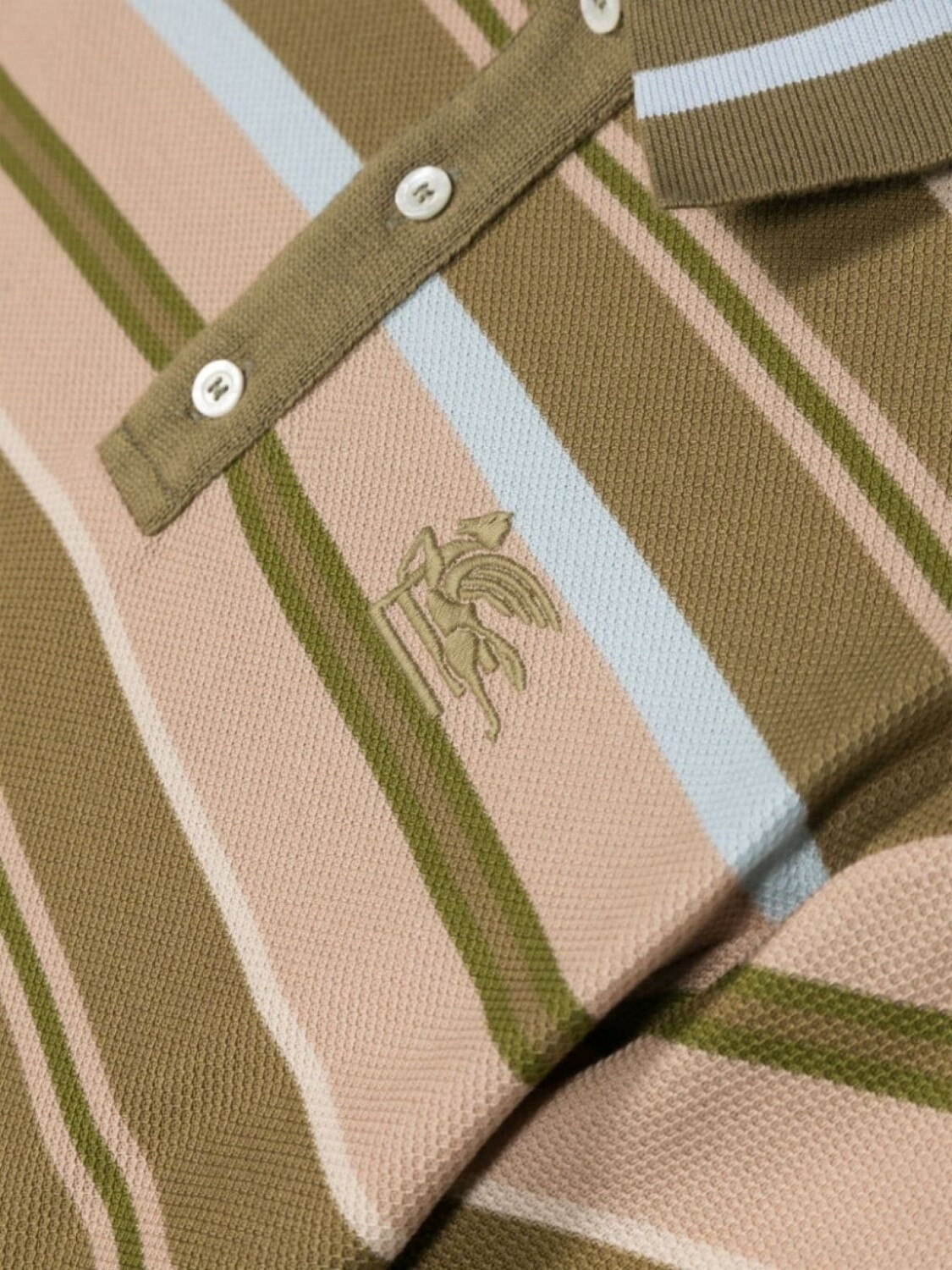 Etro полосатая рубашка поло с декором Pegaso, зеленый — фото 3