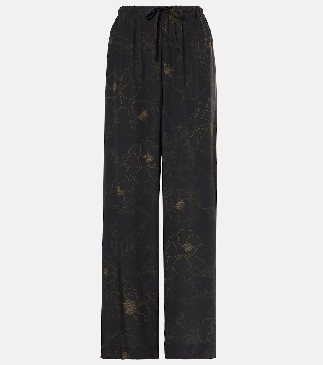 

Прямые брюки из шелка с цветочным принтом Dries Van Noten, черный