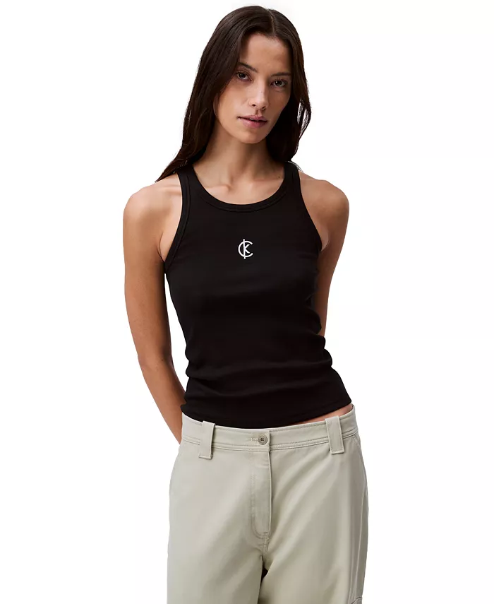 

Женский ребристый логотипный майка-крю Calvin Klein Jeans, черный