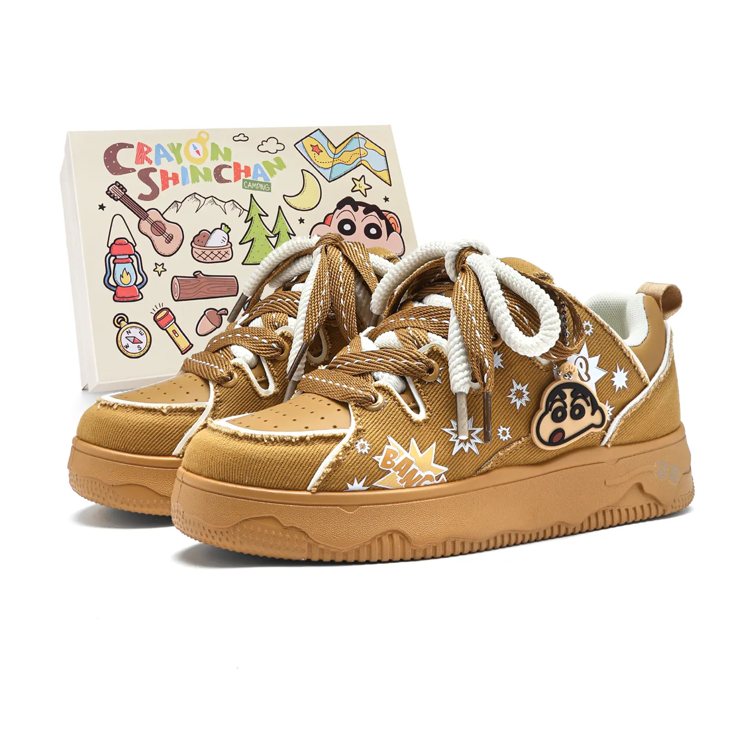 

Легкие, дышащие, удлиняющие рост низкие скейтбордистские кроссовки унисекс Crayon Shinchan, wheat желтый (canvas edition)