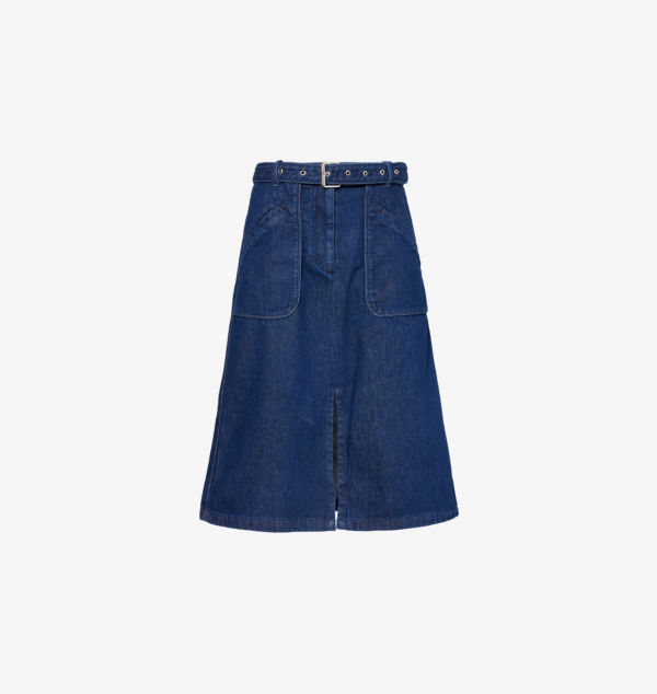 

Юбка миди из денима с поясом и двумя накладными карманами Dries Van Noten, синий