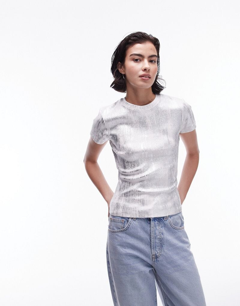 

Серебристая футболка из фольги Topshop