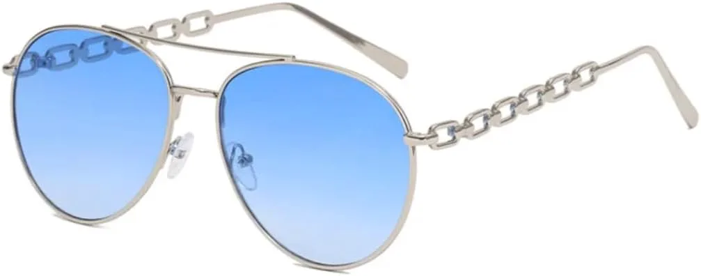 

Модные овальные металлические солнцезащитные очки для женщин, винтажные, трендовые, для мужчин, роскошные, с металлическими цепочками TVTBBVV, Silver-blue