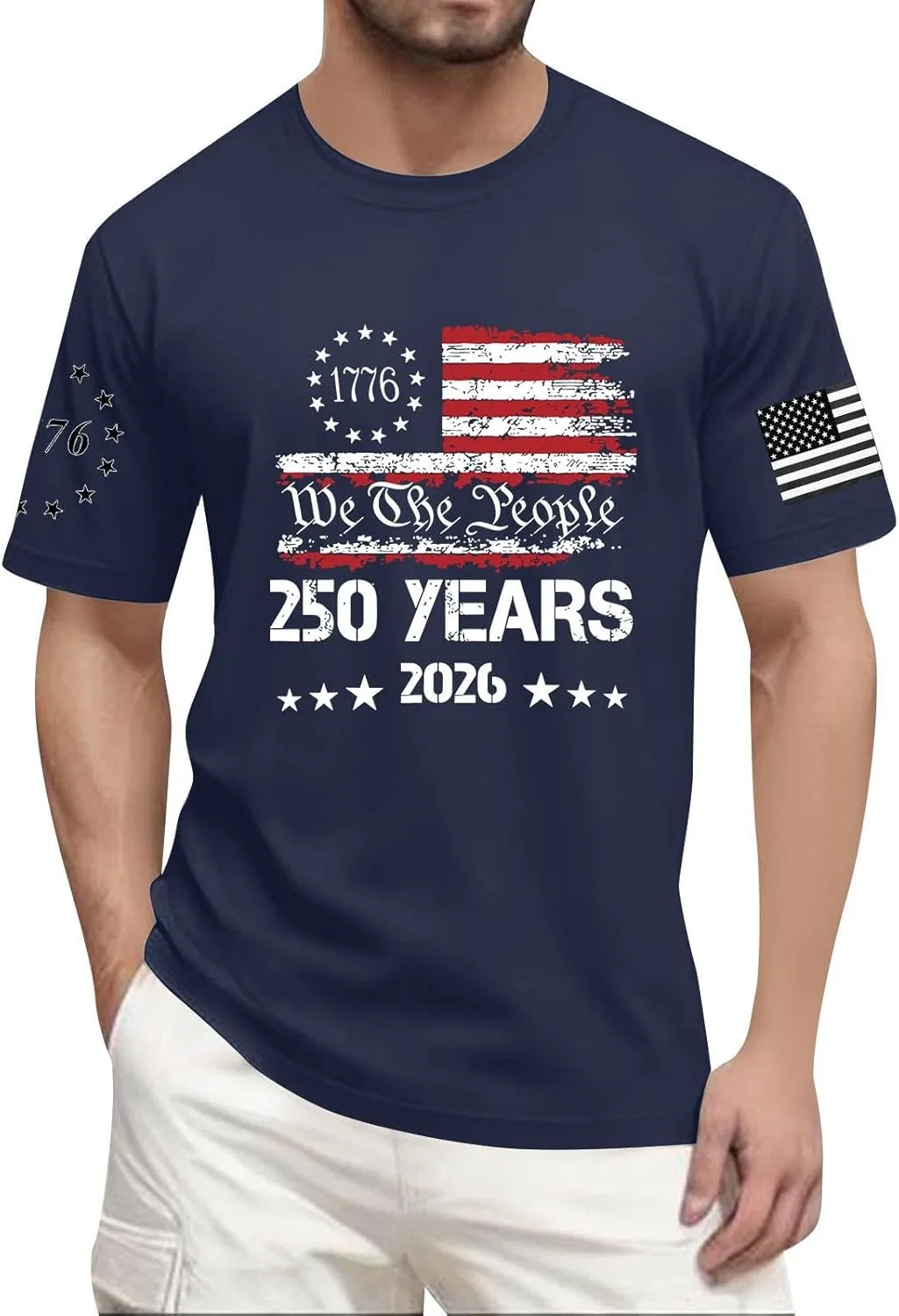 Футболка с круглым вырезом 250 Anniversary USA, мужская, с коротким рукавом, 1776-2026 Generic, темно-синий