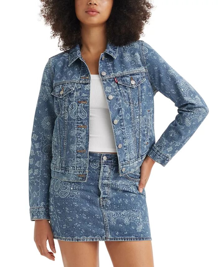 

Женская оригинальная хлопковая джинсовая куртка и юбка Trucker Levi's, синий
