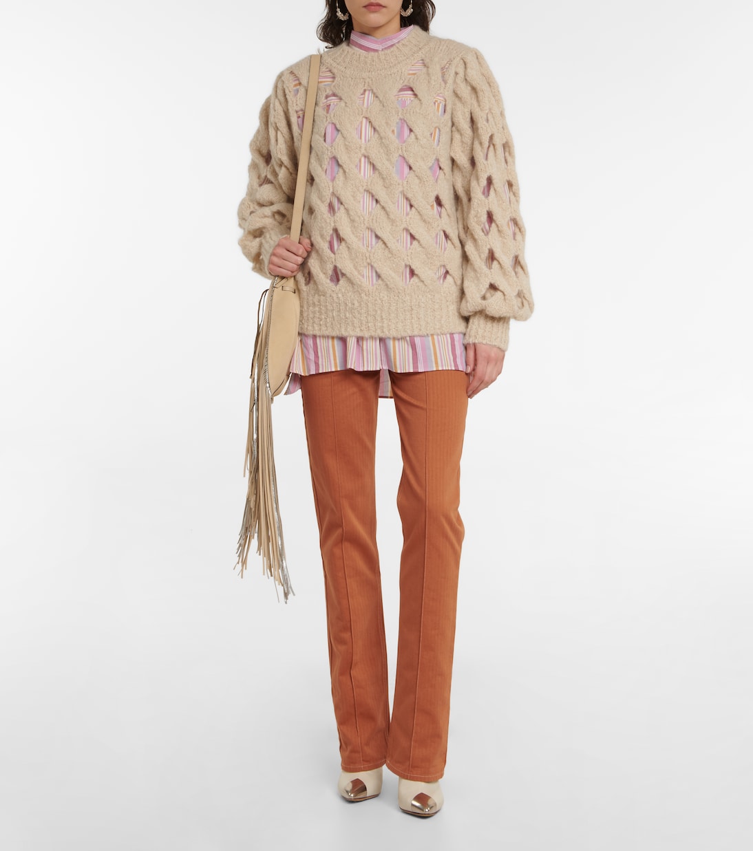 Свитер Eggie из смеси мохера и шерсти, ажурной вязки Isabel Marant, экрю — фото 2