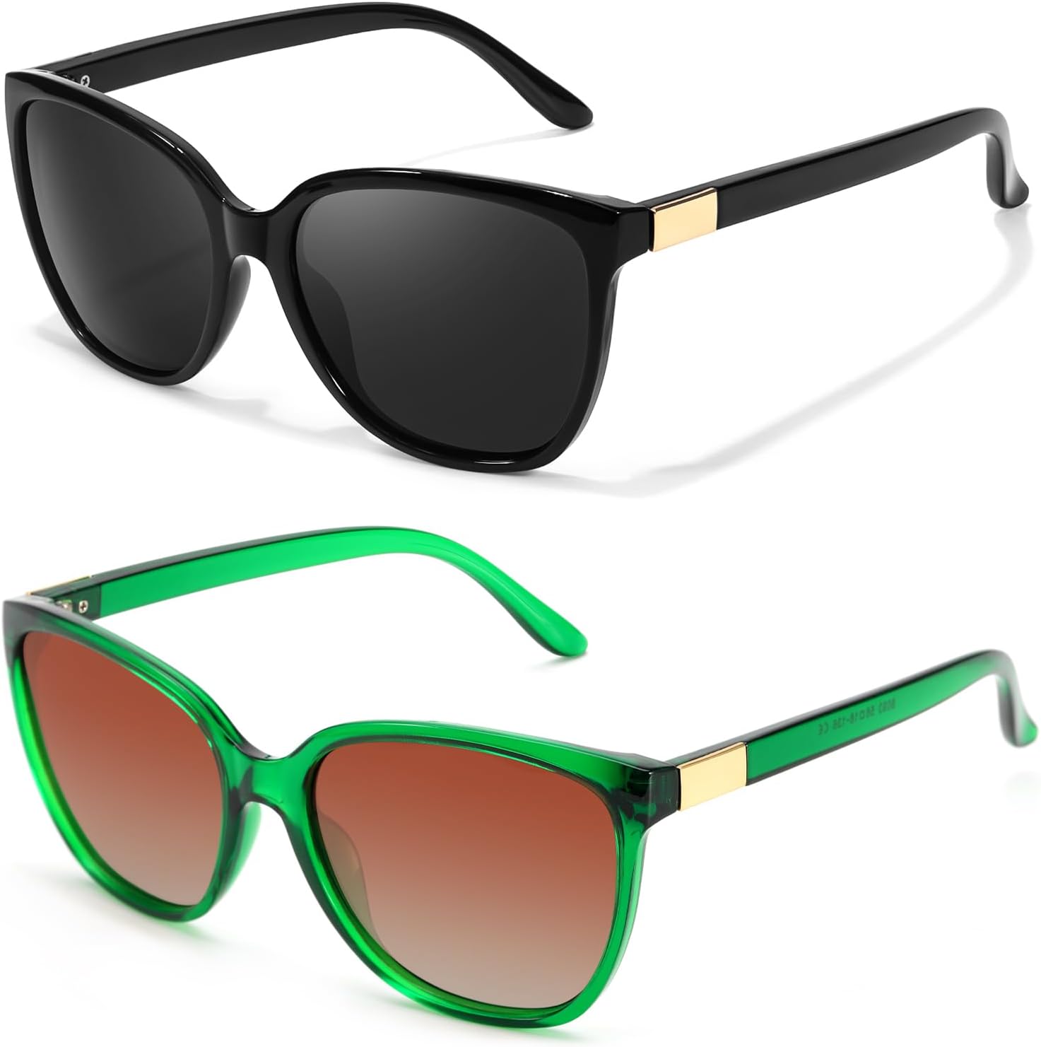 

FIMILU, комплект из 2 поляризованных солнцезащитных очков для женщин, модные квадратные солнцезащитные очки в стиле ретро с защитой от УФ-излучения для повседневной носки на открытом воздухе, A10 Black+green