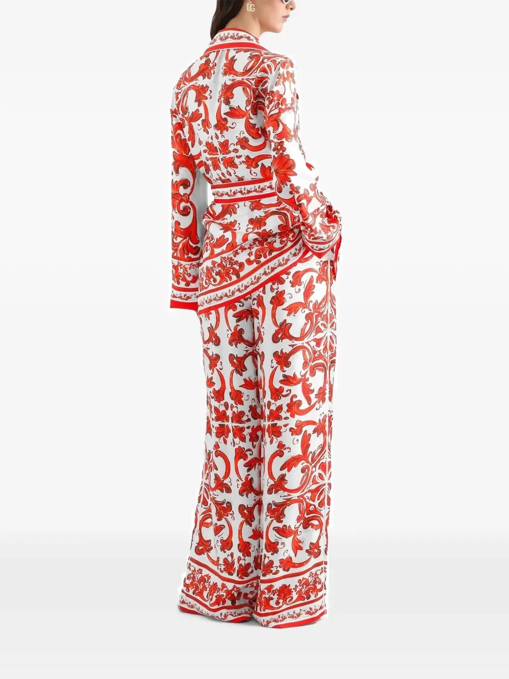 Шелковые брюки с принтом "Майолика" Dolce & Gabbana, белый — фото 3