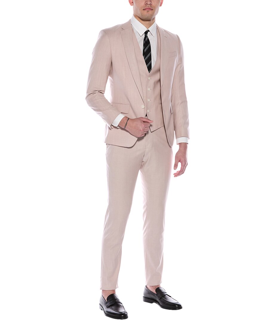 

Костюм BOSS Hugo Boss из двух частей Slim Fit из смеси шерсти, розовый