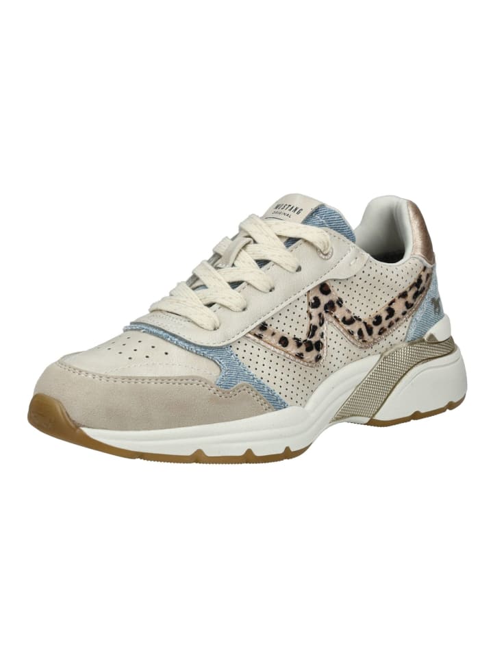 Кроссовки на шнуровке Mustang, цвет beige/blau